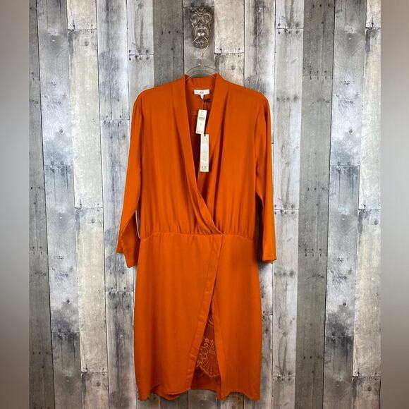 NWT Anthropologie NSR Naomi Surplice Dress in Medium Orange Size XL. - Picture 2 of 16